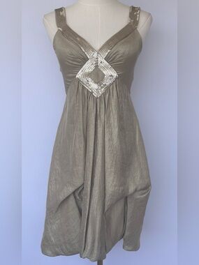BCBGMaxAzria Women’s Metallic Gold Sequined Cocktail Dress Bubble Hem Size 0